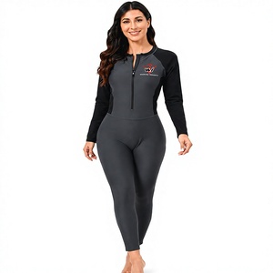 Maillot de bain une pièce pour femme, manches longues, fermeture éclair devant, color block, pour le surf, la plongée, la piscine et les sports nautiques - Product Image 1