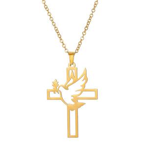 Collar de Cruz y <span class=keywords><strong>Paloma</strong></span> de Acero Inoxidable YK, Chapado en Oro, Joyería Cristiana para Mujeres y Hombres, Símbolo de Paz y Esperanza - Product Image 6
