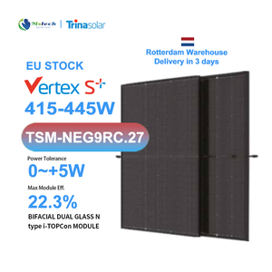 สต็อกคลังสินค้ารอตเตอร์ดัม ยุโรป โมดูลพลังงานแสงอาทิตย์ Trina Solar TSM-NEG9RC.27 <span class=keywords><strong>Vertex</strong></span> S+ <span class=keywords><strong>400W</strong></span> 415W 420W 430W 440W 445W แบบสองหน้า สีดำทั้งหมด - Product Image 1