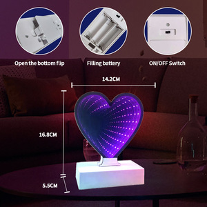 Lampada LED a Specchio <span class=keywords><strong>Infinito</strong></span> 3D a Forma <span class=keywords><strong>di</strong></span> Cuore e Stella, Luce Notturna in Acrilico a Batteria, Decorazione per Camera da Letto, Regalo <span class=keywords><strong>di</strong></span> San Valentino e Natale - Product Image 6