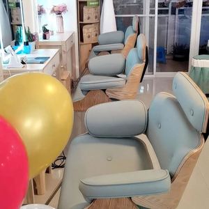 Nuevo salón de madera, silla de Metal galvanizada, corte de pelo, Color de pelo, elevación de pelo, cuero Simple, se puede colocar boca abajo, silla de peluquero - Product Image 6