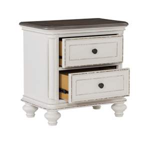 DB Traditional Design 1pc <b>Nightstand</b> Antique <b>White</b> and Brown-Gray Finish with Black Knobs Drawers Bedroom Furniture - Product Image 5
