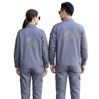 Combinaison de travail respirante en coton uni multi-poches avec logo personnalisé et éléments réfléchissants