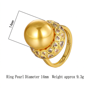 2026 New Trendy Jewelry Eco-friendly Copper Vintage Gold Plated 14mm Pearl Shell Open <b>Adjustable</b> <b>Ring</b> for Versatile - Product Image 4