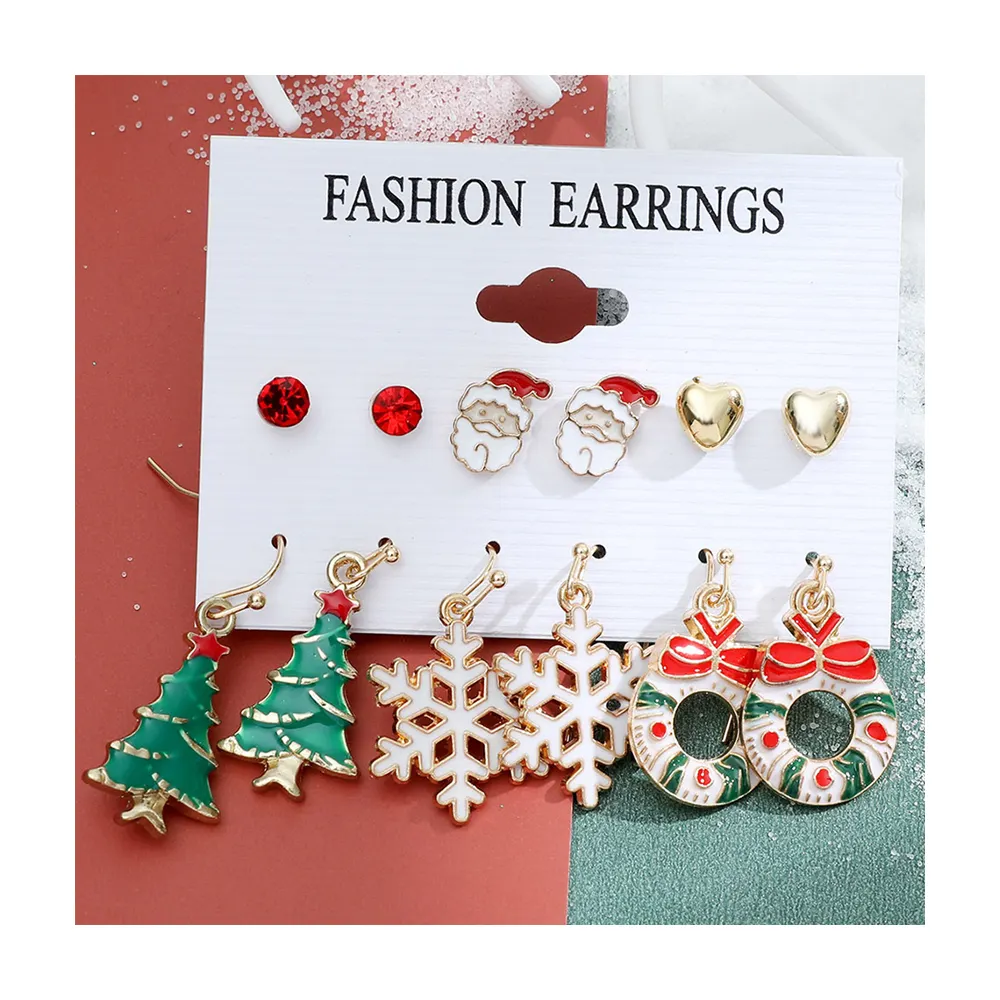 Giáng sinh Bông tai đặt Womens cô gái kỳ nghỉ bông tai giáng sinh thả dangle Bông tai đặt Xmas kỳ nghỉ cây nai sừng tấm người tuyết Santa móc