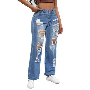 Custom straight wide leg trousers Womens jeans, Spring and autumn High-waist skinny white jeans/