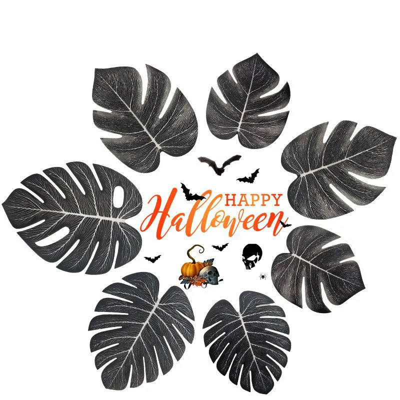 Foglia di tartaruga finta decorazione di Halloween ornamenti di seta artificiale Monstera pianta foglie nere morte Monstera per la tavola