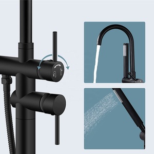 Grifo de ducha de pie para bañera, negro mate, de alto caudal, con ducha de mano y mezclador LY-18103 T - Product Image 3