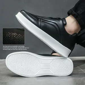 Zapatillas de running para hombre, elásticas, estilo casual, antideslizantes, con plataforma, blancas, transpirables, de malla y cuero, cómodas para caminar - Product Image 4