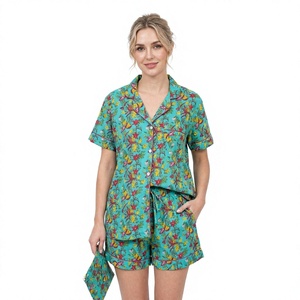 Magnifique ensemble de pyjama court en coton pour femme, imprimé numérique floral, taille élastique élégante, respirant et séchage rapide, idéal pour les vacances - Product Image 1