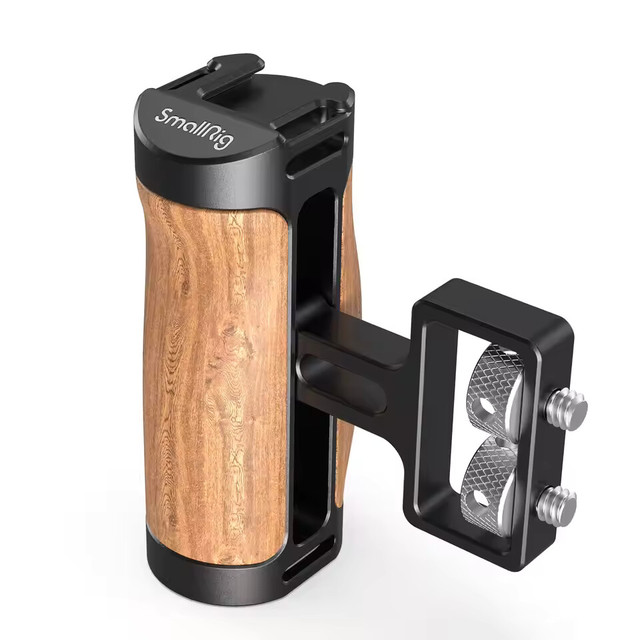 Universal DSLR Camera Cage Side Handle for Sony for Canon Camera Wooden Mini Handgrip 1/4 Screws with Cold Shoe 2913