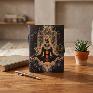 Diario de Cuero Grimoire, Mini Lápiz de Regalo, Libro de Meditación Espiritual con Borde Decorativo, Papel Ecológico - Product Image 3