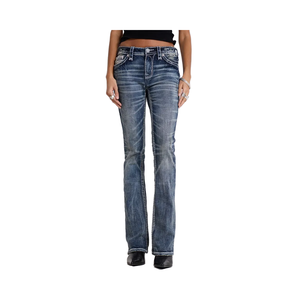 Rock <span class=keywords><strong>Revival</strong></span> Ladies 'Boot Cắt Jeans Thoáng Khí Stretch Denim Với Mùa Đông In Giữa Logo Bút Chì Quần Phong Cách Với Slit Thiết Kế - Product Image 1