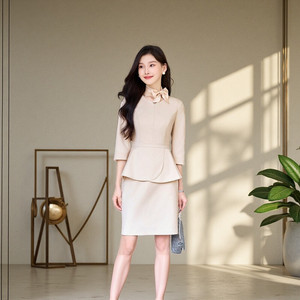 Elegant Women's Suit Set Crepe Three Quarter Sleeve Short Skirt Office Lady Spring Anti-Wrinkle Professional Wear - Product Image 1