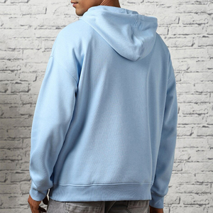Felpa con cappuccio oversize da <span class=keywords><strong>uomo</strong></span> celeste-Pullover in misto cotone semplice con cappuccio coulisse e <span class=keywords><strong>abbigliamento</strong></span> con tasca anteriore - Product Image 5