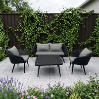 Ensemble de canapés d'extérieur modernes et durables 4 places, confortables, avec table basse en rotin tressé résistant aux UV, pour appartement, parc, salle à manger, jardin