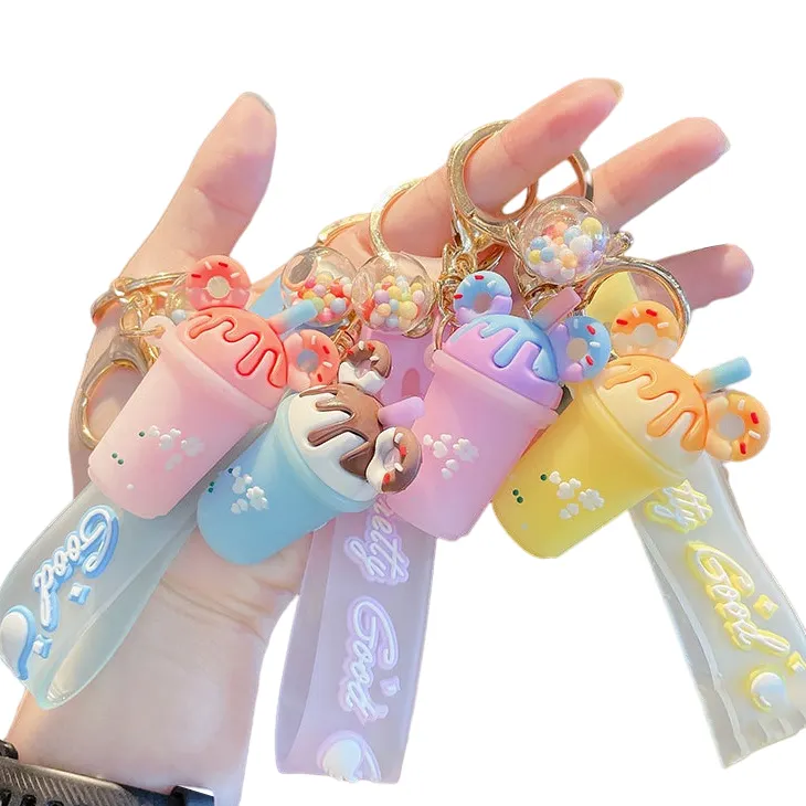 Custom Creative Ice Cream Milk Tea Mini 3D Pvc Keychain Metal Keyring Car Accessories Rubber Key Chains