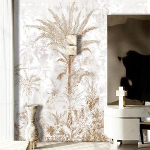 Papier peint mural moderne pour chambre et salle à manger, motif jungle coloré marron bleu blanc, en vinyle non tissé, feuilles - Product Image 3