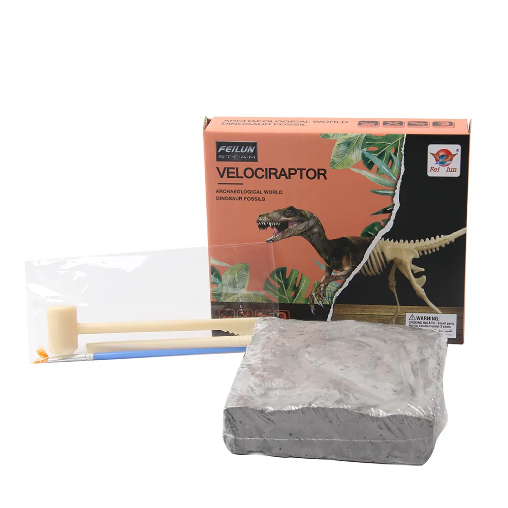 Velociraptor esqueleto do dinossauro crianças brinquedo desenterrá-lo kit de escavação de fósseis