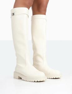 Stivali lunghi al ginocchio con suola grossa a punta tonda IN <span class=keywords><strong>ecopelle</strong></span> bianca per stivali da donna di moda da donna e da donna stivali di lusso - Product Image 1