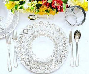 Assiettes jetables en PS certifiées 9 pouces pour mariage, dorées/or rose/argentées, avec rebord gaufré, personnalisables, blanches, multi-usages pour fêtes - Product Image 2