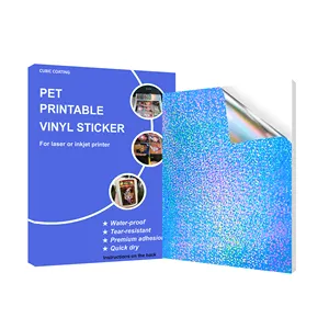Geri dönüşümlü iyi PET yazdırılabilir vinil kendinden yapışkanlı holografik A4 nokta Sticker kağıt su geçirmez mürekkep püskürtmeli vinil için özel isim etiketi