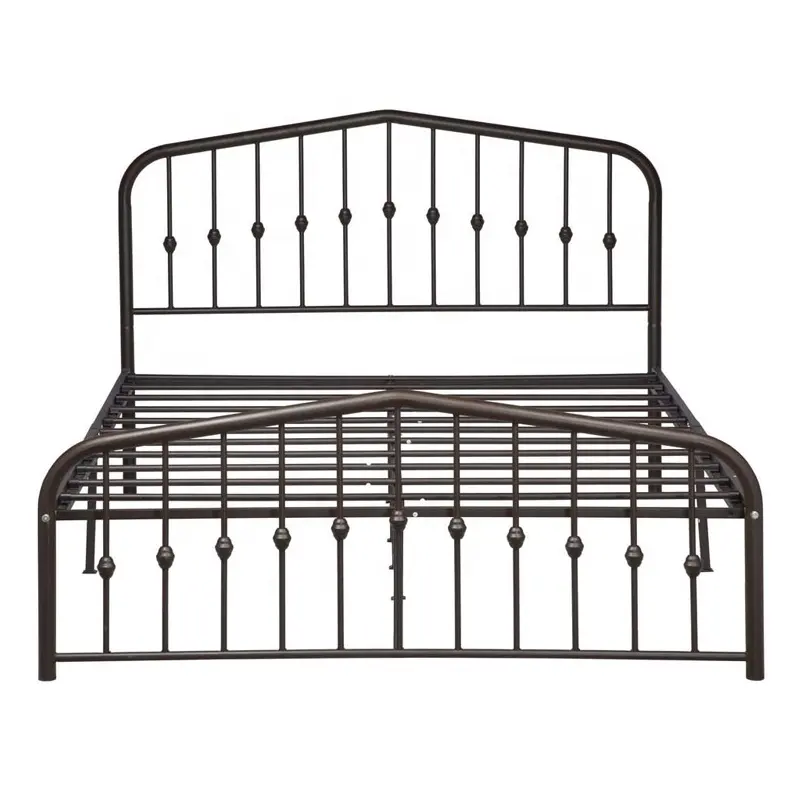 Metalen Bed Frame Queen Size Platform Geen Doos Lente Nodig Met Vintage Hoofdeinde En Treeplank Premium Staal Slat Bed