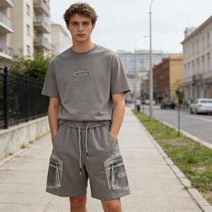 Men's Casual Breathable Quick Dry Polyester/Cotton Zipper Pockets Embroidered Pattern Cargo Shorts with Elastic Waist - Product Image 3