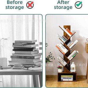 Rustic Wooden <b>Tree</b>-Shaped Bookshelf Standing Floor <b>Book</b> Storage Rack For Bedroom Study Decorative <b>Shelf</b> With Sturdy Base - Product Image 3
