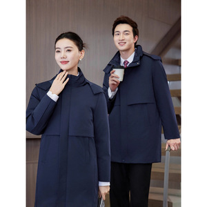 Women's Black Mid Length Down Jacket 90+ Fill Power 351-400g Slim Fit Workwear With Pocket Professional Suit Collar - Product Image 3