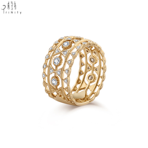 18K Solid <b>Gold</b> Natural Diamond Wide Band <b>Ring</b> Vintage Floral Filigree Openwork Pavé <b>Set</b> Fine Jewelry OEM ODM Manufacturer - Product Image 2