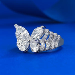 Brilhante Cubic Zirconia Aniversário Promessa Cauda Anéis 925 Sterling Silver Moda 18k Gold Butterfly Ring - Product Image 1