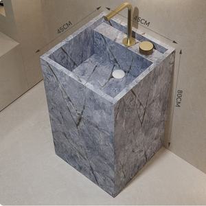 Lavabo sur pied en pierre frittée de qualité supérieure - Lavabo intégré autoportant pour hôtel, villa, cour extérieure - Product Image 6