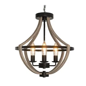 OPPstable Vintage medieval wood grain chandelier, carriage wheel black Pendant lamp-4 lights