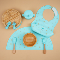 Ensemble de vaisselle en silicone de qualité alimentaire 9 pièces pour tout-petits, bol à ventouse, bavoir imperméable, cuillère, fourchette, pour l'apprentissage du sevrage, personnalisable