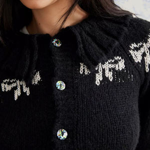 <span class=keywords><strong>Cardigan</strong></span> lavorato a maglia a maniche lunghe corto, antipiega, con motivo a fiocco <span class=keywords><strong>nero</strong></span>, casual da donna, personalizzato Wisrise - Product Image 4