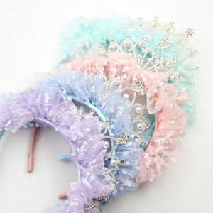 Princess Chiffon Crown Hair Bows for Girl Organza <strong>Mesh</strong> Hair <strong>Deco</strong> with Sequin Tutu Crown Band Kids Hair Accessories - Product Image 3