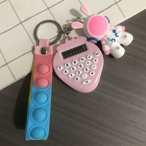 Cute Cartoon Keychain Calculator With Pop Fidget Toy For <b>Kids</b> Student Gift Portable ABS Material Zinc Alloy Chain - Product Image 4