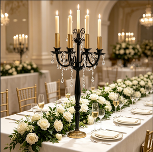 En gros Candelabre noir mat à 4+1 bras, Grand chandelier pour allée de mariage, Centre de table, Porte-bougie haut pour décoration d'événements et de banquets - Product Image 2