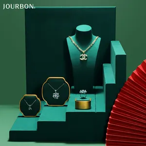 Jourbon Nieuwe Collectie Luxe Hot Koop Metalen Microfiber Sieraden Set Ketting Ring Oorbel Showcase Met Fabriek Prijs Sieraden Stand