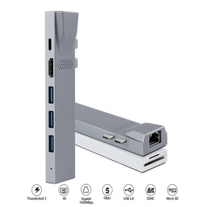 Station d'accueil en alliage d'aluminium pour ordinateur Macbook avec prise Type-C et prise en charge de la carte <span class=keywords><strong>Micro</strong></span> <span class=keywords><strong>SD</strong></span> - Stock disponible - <span class=keywords><strong>Adaptateur</strong></span> Hub 8 en 1 - Product Image 1