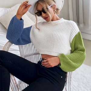 Maglioni di vendita calda donna top Sexy ragazza blu e verde maniche lunghe autunno Casual <span class=keywords><strong>maglia</strong></span> maglione per giovane ragazza - Product Image 4