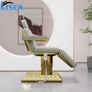 KISEN Luxurious Salon Massage Table and Chair Set Modern 4 Motors Gold Base Electric Hydraulic Facial Beauty <b>Bed</b> Massage SPA <b>Bed</b> - Product Image 3