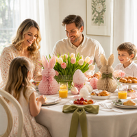 Set de Guirnaldas de Huevos de Conejo con Estampado Floral y Diseño de Panal para Decoración de Centro de Mesa en Primavera, Pascua, Brunch y Fiestas en el Jardín