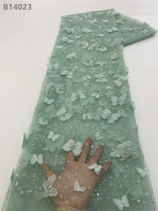 Chocoo Chất Lượng Cao 3D Bướm Nigeria Thêu Đính Cườm Ren Vải Đào Sequin Lưới Chất Liệu Ren - Product Image 6