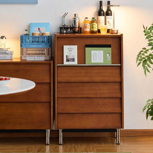 Cómoda retro de madera maciza con cinco cajones, estilo simple, para almacenamiento en el hogar, dormitorio o sala de estar. - Product Image 2