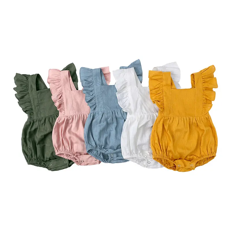 Newborn Baby Products Infant Clothing 0-24M Summer Essentials Girls Clothes Linen Cotton Ruffles O-neck One Piece Romper