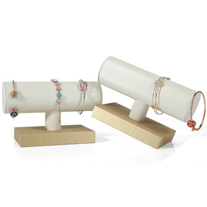 Minglu thiết kế mới PU da trang sức hiển thị đứng trang sức cửa hàng truy cập hiển thị trắng & vàng màu Trang sức Kệ đạo cụ - Product Image 5