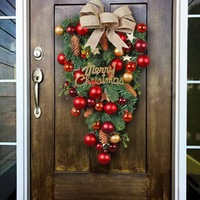 NINI Karangan Bunga Natal LED Artifisial Modern dengan Buah Pinus 40-60cm Lampu Warna-warni Plug-In Dekorasi Dalam/Luar Ruangan
