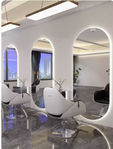 Grand miroir de maquillage moderne en verre pleine longueur rétroéclairé avec lumières LED à changement de couleur pour salon de beauté, centre commercial, hôtel, salle de sport - Product Image 5